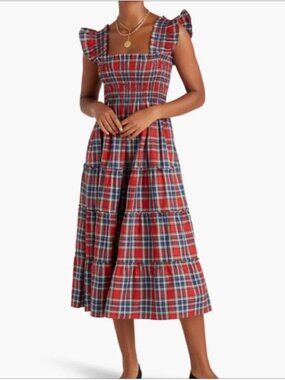 Hill House Home Ellie Nap Dress Red Tartan Plaid Smocked Maxi Dress S NWT